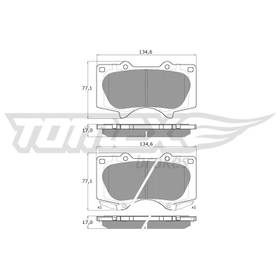 Abbildung von TOMEX brakes TX 14 96 Bremsbelagsatz Vorderachse mit akustischer Verschleißwarnung TOYOTA: Land Cruiser Prado 120, HILUX 3 Pick up