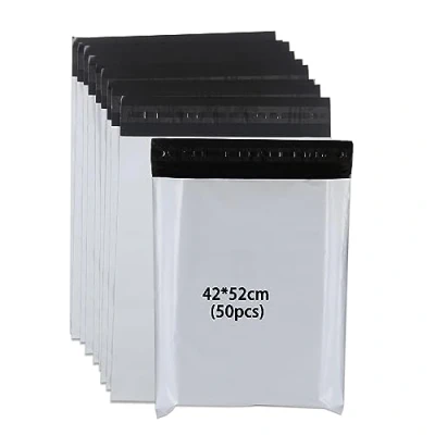 Abbildung von newlng Plastikversandbeutel Versandbeutel Warenbeutel 420mm x 520mm 50Stück Undurchsichtig und Reißfest mit Selbstklebende Streifen Versandtaschen für Waren Textil Logistik Transporttaschen Weiß Groß&quot;
