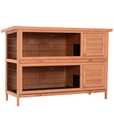 Abbildung von Kaninchenstall doppelstöckig für Kleintiere Tannenholz Orange 136,4x50x93cm
