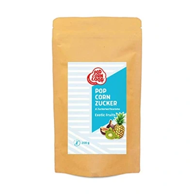 Abbildung von Popcornzucker Exotic Fruits 200g Zucker Aroma perfekt geeignet für Zuckerwatte und Popcorn zum zubereiten Zuhause Süßes Premium Zuckeraroma