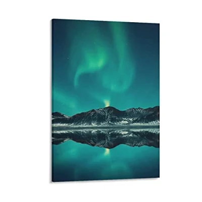 Abbildung von JEYUAN Bild Auf Leinwand Polarlichter Borealis Isländische Landschaft Nordisch Modern Dekoratives Wohnzimmer Poster 60x90cm Kein Rahmen