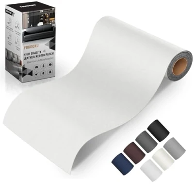 Abbildung von FBKOQKU Leder kunstleder selbstklebend, 10 x 200cm Reparatur set, Kit für Möbel, Sofa, Autositze, Taschen, und Renovierung(Glatt Elfenbeinweiß)