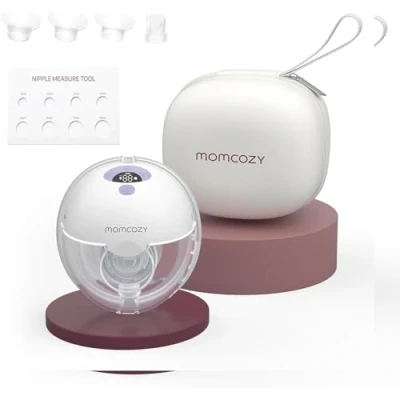Abbildung von Momcozy Milchpumpe Elektrisch Tragbar Freihändig M5, Tragbare Doppelmilchpumpe Für Den Babymund, Doppelt Abgedichteter Flansch Mit 3 Modi und 9 Stufen, Elektrisch, 24 mm (1, Violett)