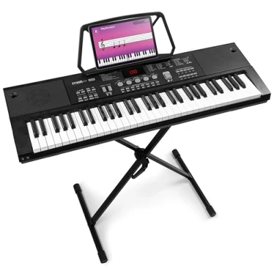 Abbildung von MAX KB15 Keyboard Piano mit 61 Tasten, Mikrofon und Display, Ständer, 8 Stunden Akku, 70 Songs &amp; Klangarten, Percussions, Lern Funktion, Klavier Anfänger Kinder, USB C
