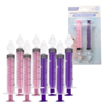 Abbildung von BORNOVA Nasenspritzen spülen nasendusche kinder nasenspülung für kochsalzlösung baby nase nasenspitze spritze BPA frei Packung mit 4 (10 ml 8 STÜCK (4 LILA + ROSA))