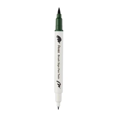 Abbildung von Pentel Brush Sign Pen Twin SESW30C Faserschreiber, 2 pinselähnliche Spitzen, olivegrün (1 Stück)