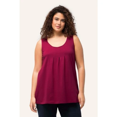 Abbildung von Ulla Popken Damen Top, Zierfalten, A Linie, Rundhals, ärmellos, Modal T Shirt, Magnolienrot, 58 60