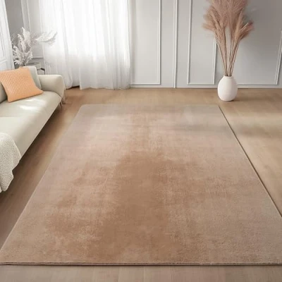 Abbildung von Carpettex Kurzflor Teppich Läufer Flur 60 x 100 cm Beige Waschbar, Weich, rutschfest, modern einfarbig Design für Wohnzimmer, Schlafzimmer, Küche, Esszimmer
