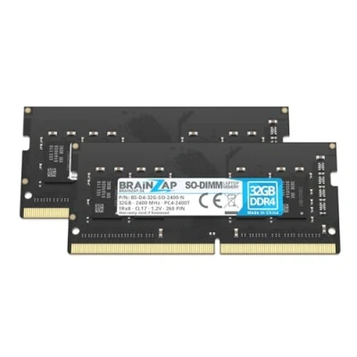 Abbildung von BRAINZAP 64GB DDR4 RAM SO DIMM PC4 2400T 1Rx8 2400 MHz 1.2V CL17 Notebook Laptop Arbeitsspeicher (2X 32GB)