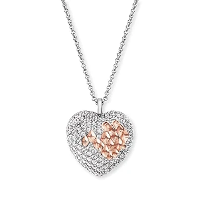Abbildung von Engelsrufer Damen Halskette aus Sterling Silber und Herz Anhänger Bicolor in Roségold besetzt mit 58 Zirkonia Steinen drei Längen verstellbar Länge: 60cm