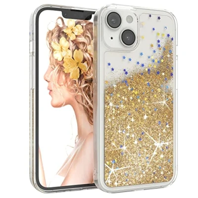 Abbildung von EAZY CASE Hülle kompatibel mit iPhone 14 Schutzhülle Flüssig Glitzer, Handyhülle, Schutzhülle, Back Cover Glitter Flüssigkeit, TPU/Silikon, Transparent/Durchsichtig, Gold