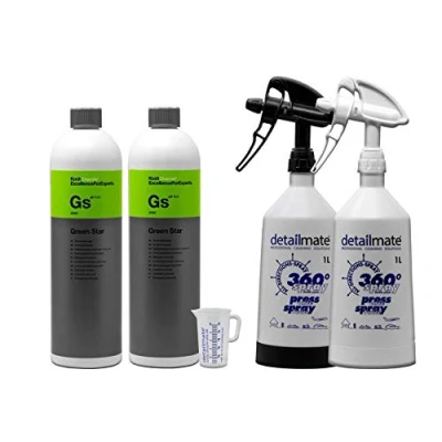 Abbildung von detailmate Set 2 x Koch Chemie Green Star Universalreiniger 1L + Made by Kwazar Mercury Super PRO+ 360 Grad Sprühflasche. Double Action Trigger, 1 Liter/Skalierter Messbecher 50 ml