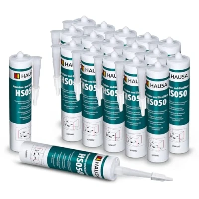 Abbildung von HAUSA Aquarium Silikon Glas HS050 schwarz 12x 310ml Kleber &amp; Dichtstoff für Aquarien Terrarien Glaskonstruktionen schnelle Aushärtung, süß meerwasserbeständig, sicher Fische