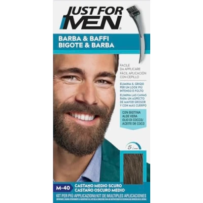 Abbildung von Just For Men Bart &amp; Schnurrbart, Farbe für Herren, ohne Ammoniak, mit Kamm, Applikator, M40, mittelbraun, dunkel