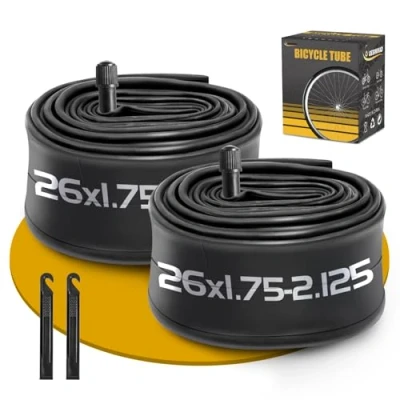 Abbildung von 2er Pack 26 Zoll Fahrradschlauch AV32mm Schrader Ventil kompatibel Reifenschlauch x 1.75/1.9/1.95/2.0/2.1/2.125, Schlauch für Elektro/Mountain/Fahrrad