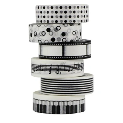 Abbildung von UOOOM 6 Rolls 10M x 15MM Washi Tape Set Masking Schwarz Weiß Muster Dekoband Klebebänder DIY Scrapbook deko (Weiß)