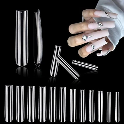 Abbildung von 240 Stück falsche Nägel Tipps, 12 Größen Nagel Verlängerung Durchsichtige Nagelspitzen, Extra Lange Konisch Quadratisch Nageltips, Klare Acryl Für DIY Nagelkunst