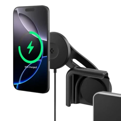 Abbildung von Spigen TapLock MagSafe Handyhalterung mit Ladefunktion【Montage ohne Klebstoff】Entwickelt für Tesla Model 3( 2023)/Y Bildschirm, Kompatibel iPhone 16 15 14 13 12 Serien, Telefone Hülle