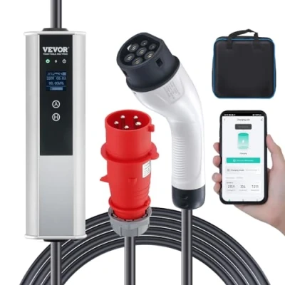 Abbildung von VEVOR Typ2 EV Ladekabel für Elektrofahrzeug 32A Ladegerät mit CEE 32 Stecker Wallbox 7,36kW(einphasig)/22kW(dreiphasig) 7,5m Ladestation 4 Stufen der Stromanpassung(16A/20A/24A/32A)