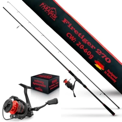 Abbildung von Paradox Fishing Firetiger Spinnrute mit Rolle I 2,7m 20 60g 4000 Spinnruten perfekt für Hecht Rute Angelrute Hechtrute