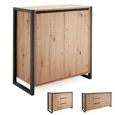Abbildung von Newfurn Kommode Anthrazit Wildeiche Sideboard Vintage Industrial 80x88x40 cm (BxHxT) Highboard Anrichte Wohnzimmer Schlafzimmer Flur Esszimmer