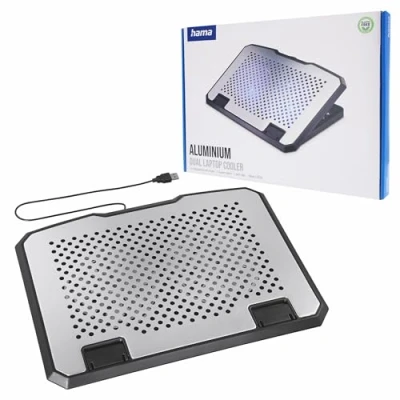 Abbildung von Laptop Kühler Aluminium, neigbar, leise, 2 Lüfter, bis 40 cm (15,6), SW