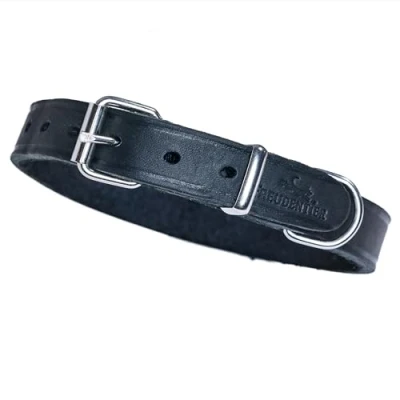 Abbildung von FREUDENTIER Hundehalsband Leder Alsterufer Kollektion Lederhalsband für kleine, mittelgroße &amp; große Hunde aus zertifiziertem Fettleder Handmade in EU (Midnight, 20,5 27cm Halsumfang)