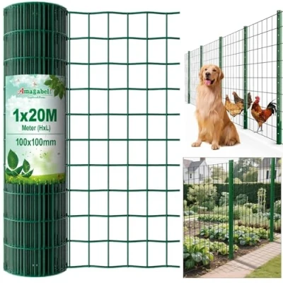 Abbildung von Amagabeli 1.0M x 20M Gartenzaun Zaun PVC beschichteter Rostfrei 100 100mm 2.1 mm Drahtzaun Maschendraht Hundezaun Zaunelemente Grünen Drahtgitter Rolle Kaninchendraht Metall Forstzaun