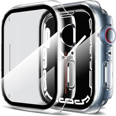 Abbildung von LK [2 Stück Schutzhülle ] Kompatibel mit Apple Watch Series 9/8/7, 45 mm Displayschutzfolie, [9H Härte] [ HD Klar Voller Schutz,Kratzfestes Hard PC Protector Cover für iWatch 9/7/8 Clear