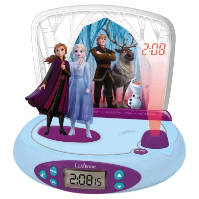 Abbildung von Lexibook, die Eiskönigin ELSA Anna, Projektor Wecker für Kinder, Nachtlicht und Zeitprojektion an Decke, Soundeffekte, batteriebetrieben, Blau, RP510FZ