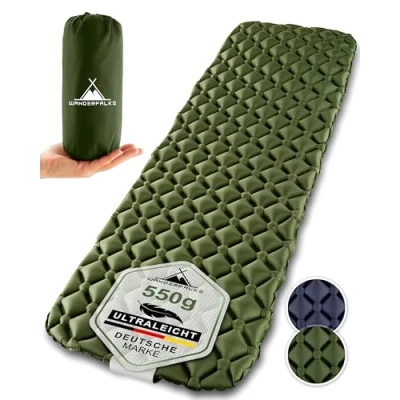 Abbildung von WANDERFALKE® 550g Ultraleichte Aufblasbare Isomatte (XL Breite 66cm) Camping Matratze mit Kleines Packmaß für Outdoor, Camping, Wandern &amp; Bikepacking