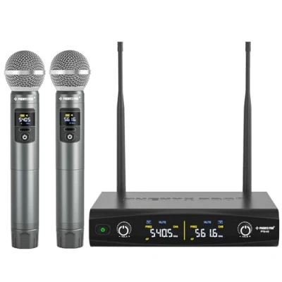 Abbildung von Phenyx Pro Mikrofon Drahtloses Mikrofonsystem mit Koffer, kabelloses Handmikrofon Set für Gesang, Karaoke, Kirche, 2x30 UHF einstellbare Frequenzen, 200ft Reichweite (PTU 52)