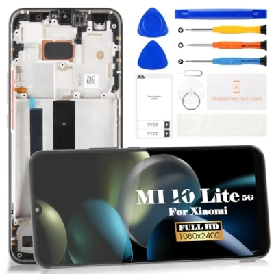 Abbildung von TFT für Xiaomi Mi 10 Lite 5G LCD Display Bildschirm Ersatz M2002J9G Touch Digitizer Reparatur mit Rahmen (schwarz, keine Fingerabdruckerkennung)