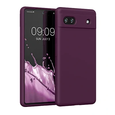 Abbildung von kwmobile Hülle kompatibel mit Google Pixel 6a gummierte TPU Silikon Handyhülle Schutzhülle für kabelloses Laden Case in Bordeaux Violett