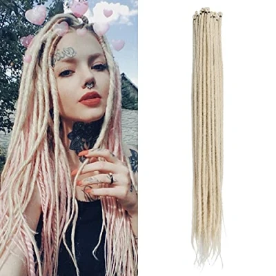 Abbildung von Dünne 0,6cm Lange Synthetische Dreadlock Verlängerungen Handgefertigtes 20 Zoll Strang Häkelhaar Gehäkelte Zöpfe Hip Hop Style Soft Dreads Haarverlängerungen, Blond
