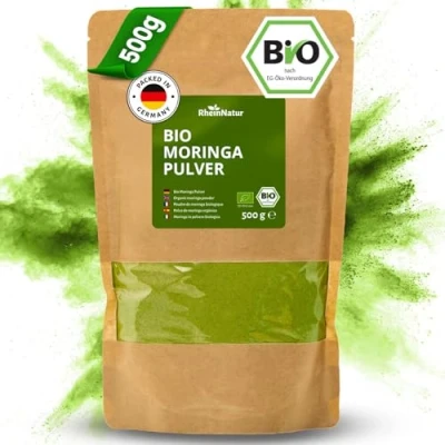Abbildung von RheinNatur Bio Moringa Pulver 500 g 100% Moringapulver Reich an Vitaminen, Mineralstoffen &amp; Antioxidantien, ideal als pflanzliche Proteinquelle