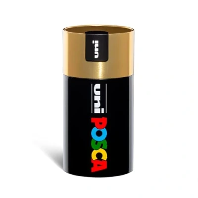 Abbildung von Posca UniPosca Komplettset mit 18 sortierten Acrylstiften, mittlere Spitze 2,5 mm, Farben für Kinder und Künstler Uni gültig wie Stofffarben, Holz andere, in Geschenkbox Gold