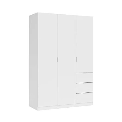 Abbildung von Habitdesign Kleiderschrank Türen und DREI Schubladen, Finish in Weiß, Maße: 135 cm 200 (Höhe) x 52 (Breite), Holz, Grande