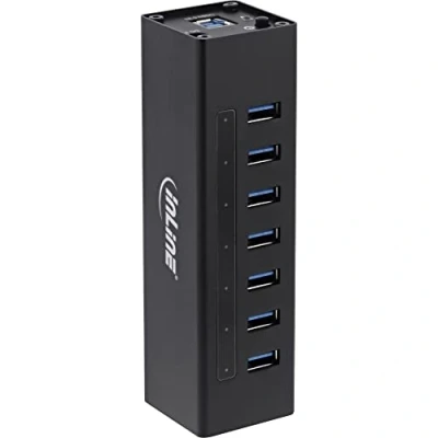 Abbildung von InLine 35395B USB 3.0 Hub, 7 Port, Aluminiumgehäuse, schwarz, mit 2,5A Netzteil