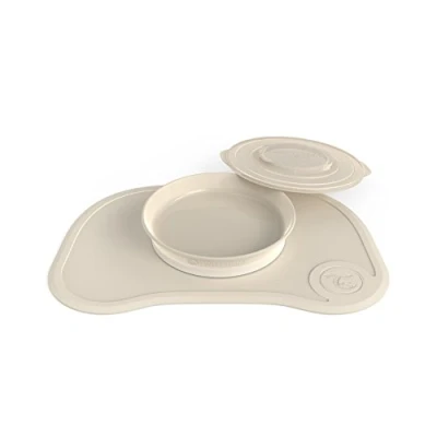 Abbildung von Twistshake Baby Geschirr Set Saugplatte + Tischset (38x25) BPA Freier Entwöhnungsteller und 3 teiliger Speiseteller für Kinder 6 Monate+ Babyteller Pastellbeige