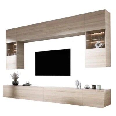 Abbildung von 3E 3xE living.com Wohnwand Sonoma Eiche Medienwand Design Modern MDF Hochglanz, Wohnzimmer Möbel,