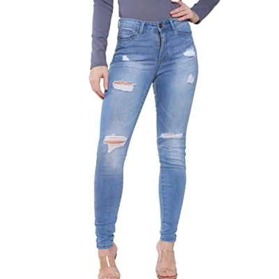 Abbildung von 989Zé ENZO EZL417 Damen Jeans Skinny Stretch Ripped Hose Denim Slim Fit mit Rissen Taille Größen 36 48, hellblau, 38