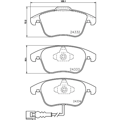 Abbildung von HELLA 8DB 355 014 031 Bremsbelagsatz mit integriertem Verschleißwarnkontakt VOLKSWAGEN: Sharan II, Tiguan I, Passat NMS, SEAT: Alhambra AUDI: Q3