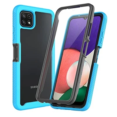 Abbildung von XINNI Hülle für Samsung Galaxy A22 5G, 360 Grad Stoßfeste Schutzhülle mit Integriertem Bildschirmschutz, Robuster Bumper Outdoor Full Body Case, Hellblau
