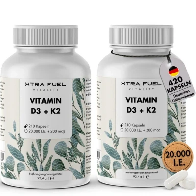 Abbildung von XTRA FUEL Vitamin D3+K2 Kapseln mit 20.000 I.E. 420 Stk.
