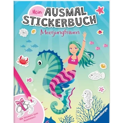 Abbildung von Ravensburger Mein Ausmalstickerbuch Meerjungfrauen Großes Buch mit über 300 Stickern, viele Sticker zum Ausmalen