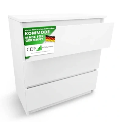 Abbildung von CDF Kommode Malwa M3 Farbe: Weiß Schrank für Dokumente, Kleinigkeiten Ideal Wohnzimmer, Schlafzimmer, Kinderzimmer, Jugendzimmer und Büro 3 geräumige Schubladen Nachttisch