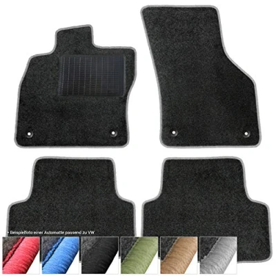 Abbildung von moto MOLTICO Fußmatten Auto Velours Autoteppiche Schwarz Automatten Set 4 teilig passend für VW T ROC Seat Ateca Skoda Karoq ab 2017 (Graue Ziernähte)