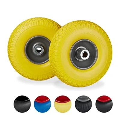 Abbildung von Relaxdays, gelb grau 2X Sackkarrenrad, pannensichere Vollgummireifen, 3.00 4&quot; Stahlfelge, 20mm Achse, 100kg, 260 x 85 mm, 10026069_958