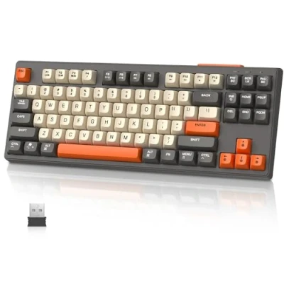 Abbildung von MAMBASNAKE M87 TKL Dual Mode Wireless Gaming Tastatur, Bluetooth/2,4 GHz, PBT Kugeltastenkappe, 4000 mAh Akku, gemischte Regenbogen Hintergrundbeleuchtungstastatur mit mechanischem Feeling Glimmer